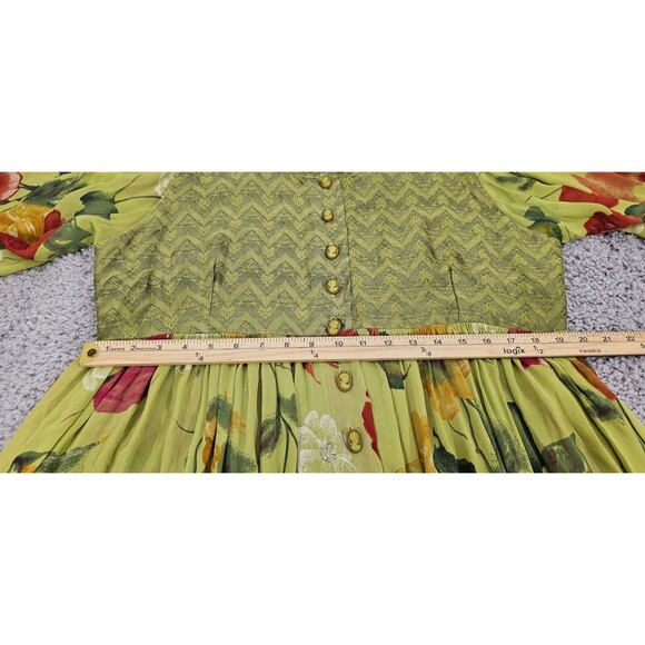 Vintage URU Womens Silk Maxi Dress Floral Kimono Duster Green Boho Art Rare OS - Picture 13 of 15